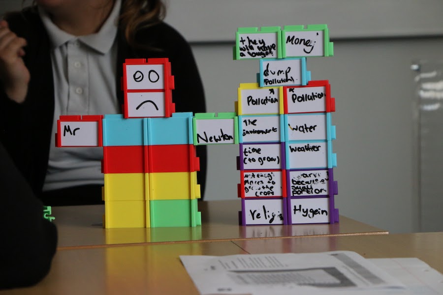 Students engaging in critical thinking exercise using the Structural Learning blocks