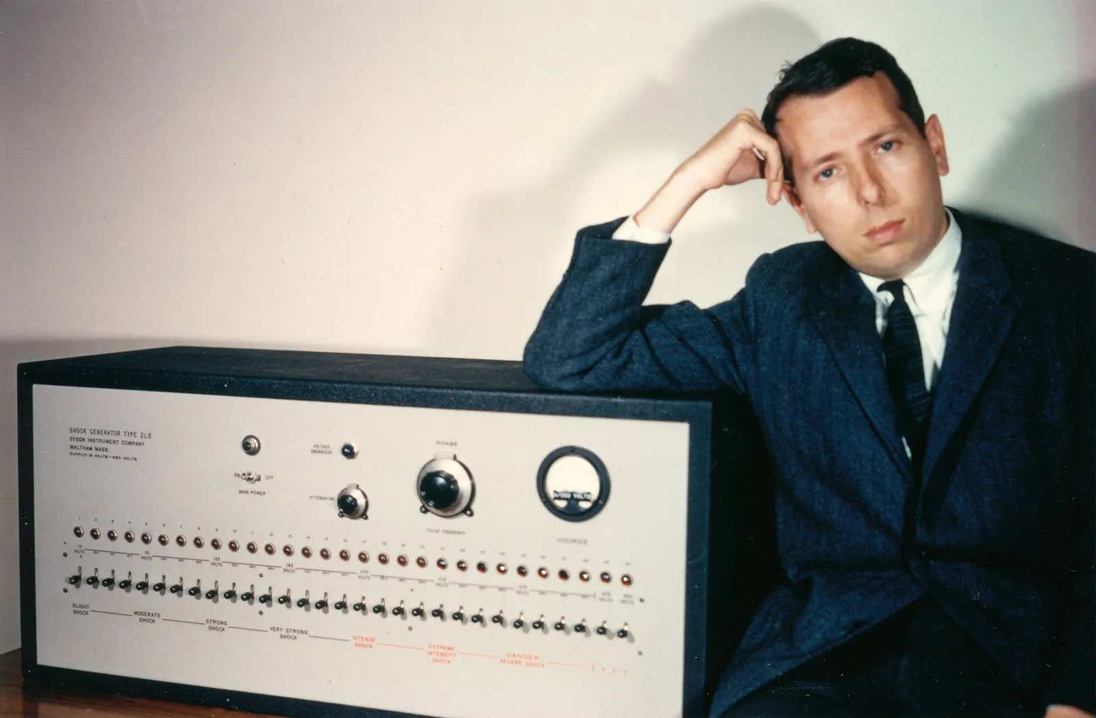 Stanley Milgram with shock generator