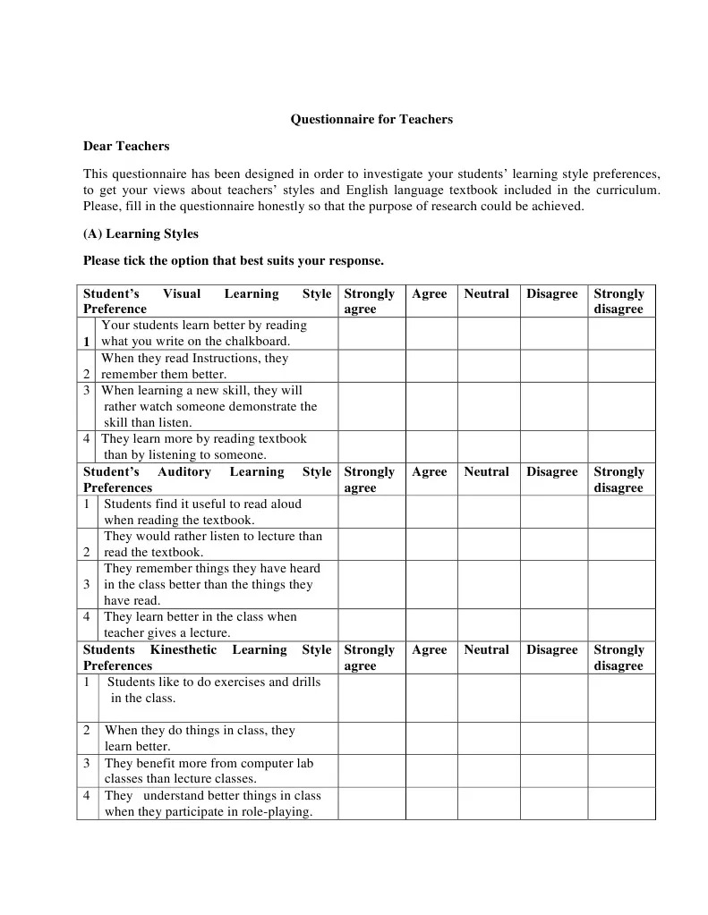 Learning styles questionnaire