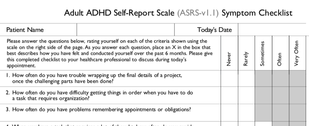 Adult ADHD self report card